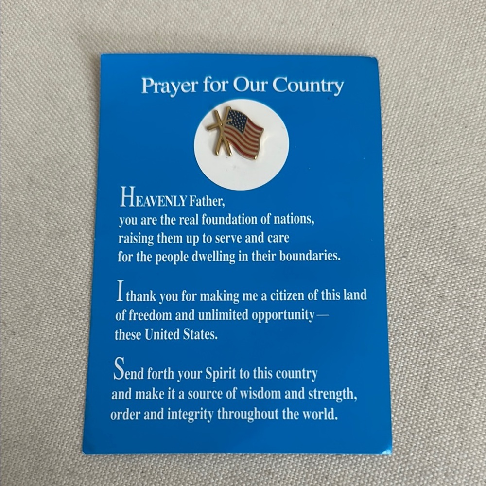 Patriotic Prayer Card with American Flag & Cross Pin